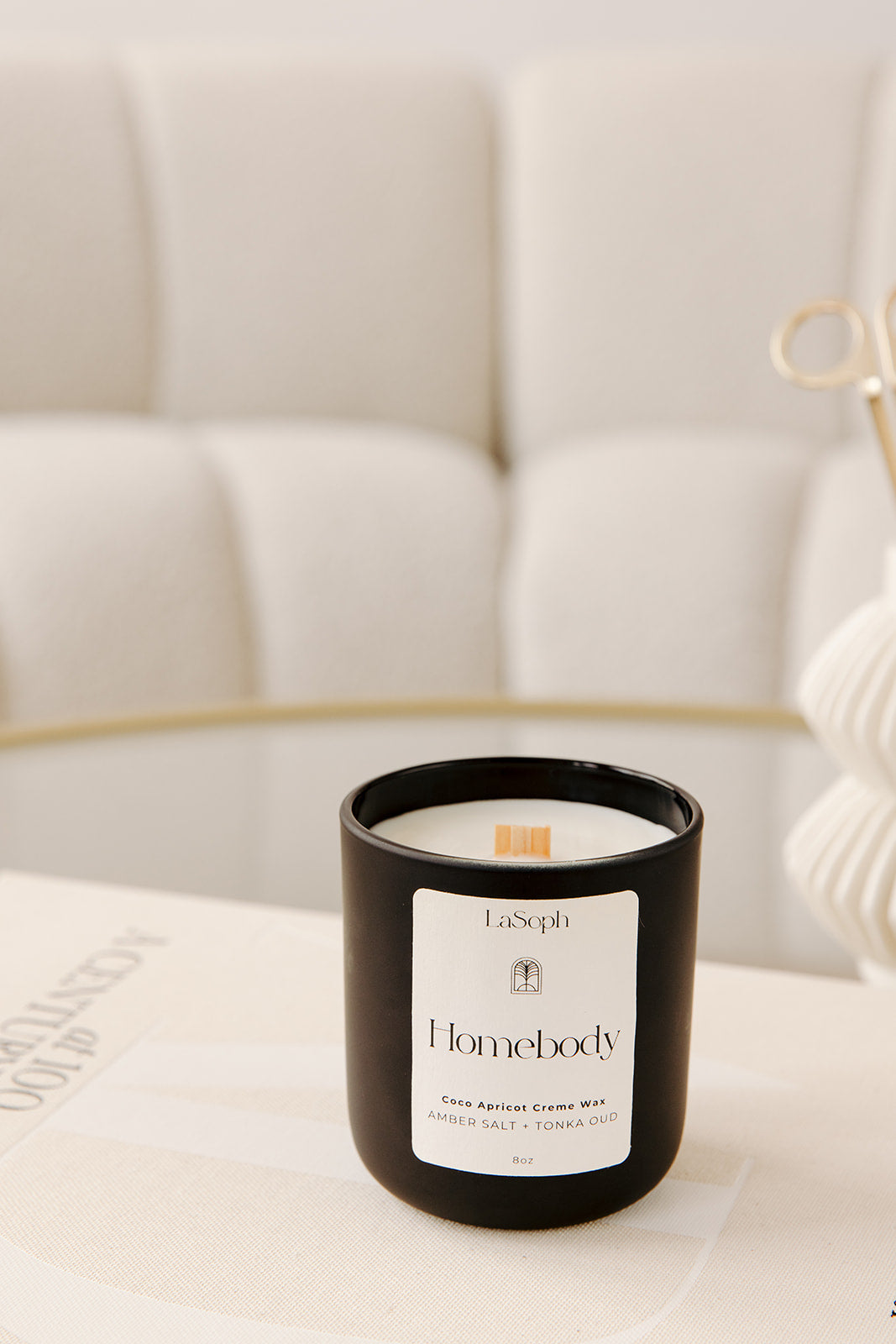 LaSoph Candles Luxury Serenity Ecofriendly Homebody amber salt tonka oud soothing calming candle