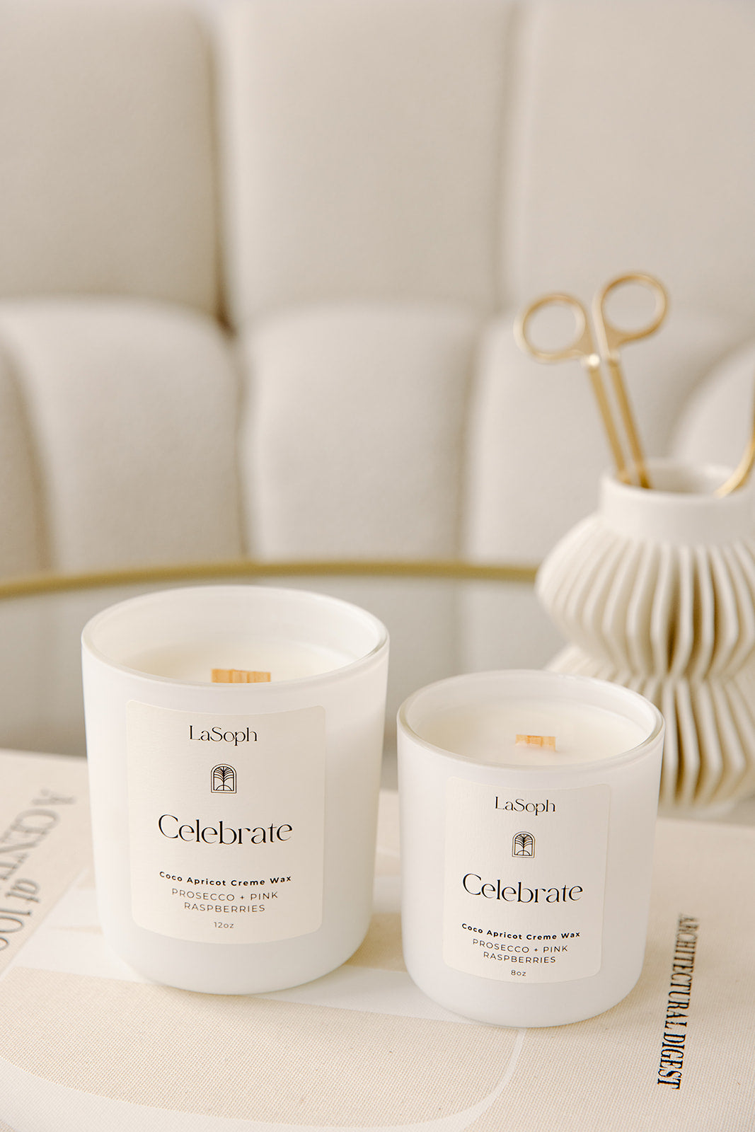 LaSoph Candles Luxury Serenity Ecofriendly celebrate candle prosecco pink raspberries birthday