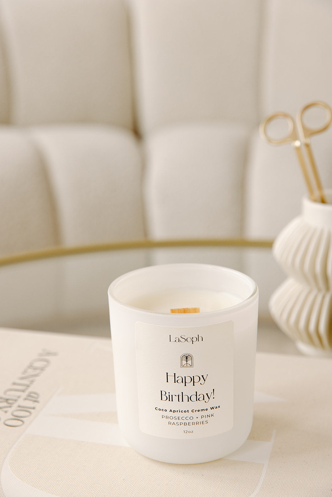 LaSoph Candles Luxury Serenity Ecofriendly celebrate candle prosecco pink raspberries birthday