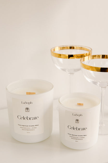 LaSoph Candles Luxury Serenity Ecofriendly celebrate candle prosecco pink raspberries birthday